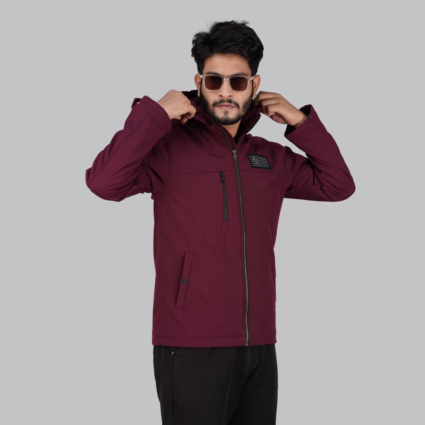 HD-220: Deep Maroon Zip-Front Technical Hooded Jacket