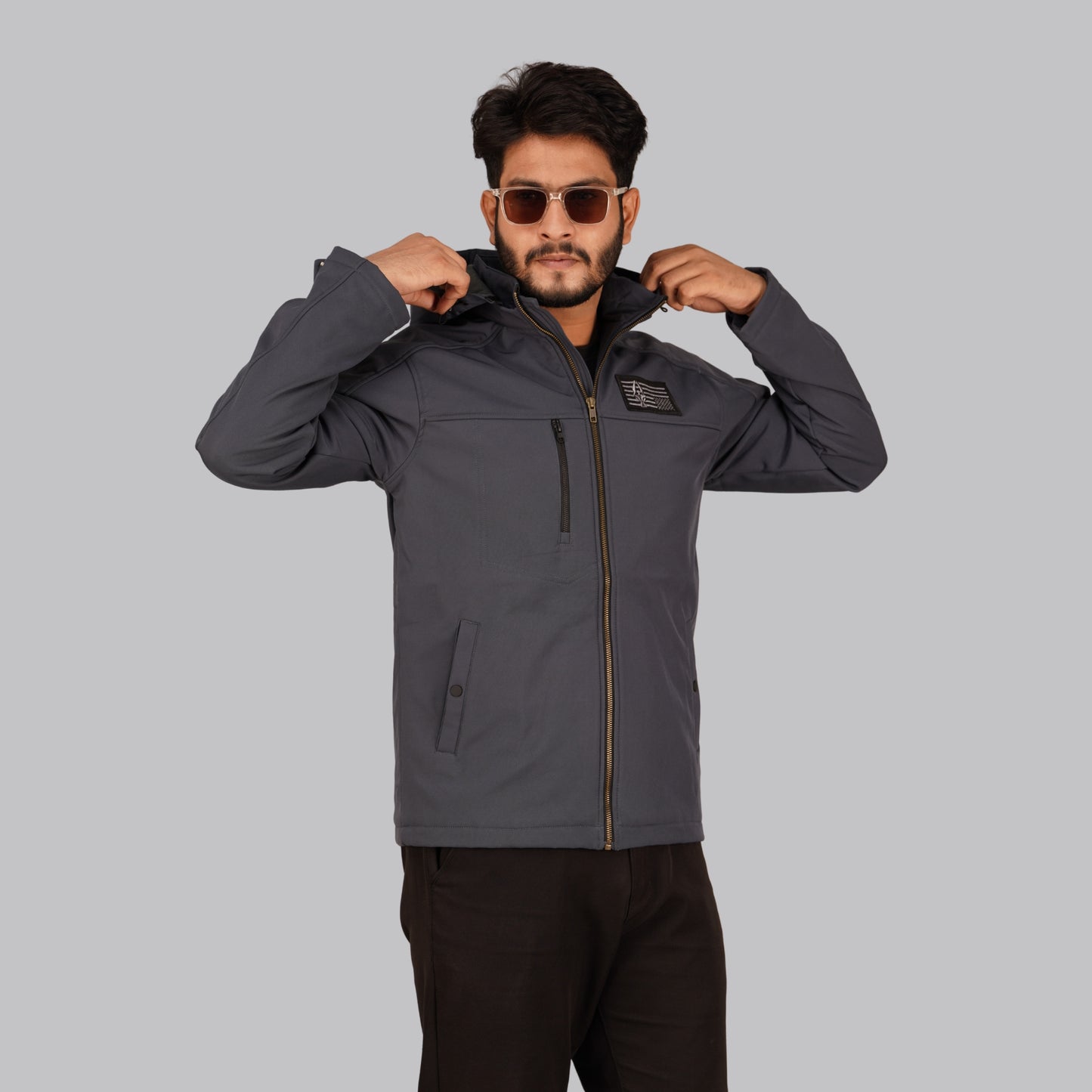 HD-230: Dark Gray Zip-Front Technical Hooded Jacket