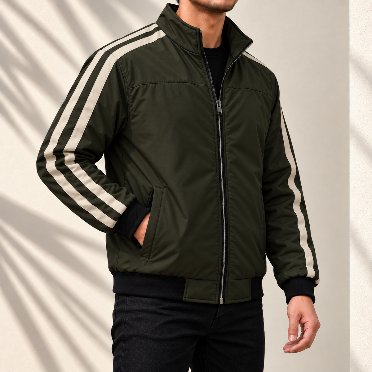 PREMIUM OLIVE STRIPE JACKET FOR MEN – ADS-13