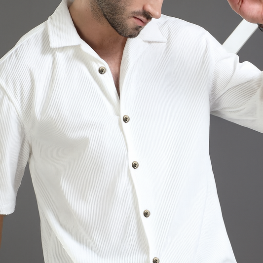 Cuban Collar Corduroy Half Sleeve Shirt |H-201