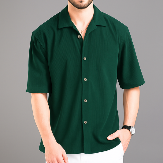 Cuban Collar Corduroy Half Sleeve Shirt |H-202
