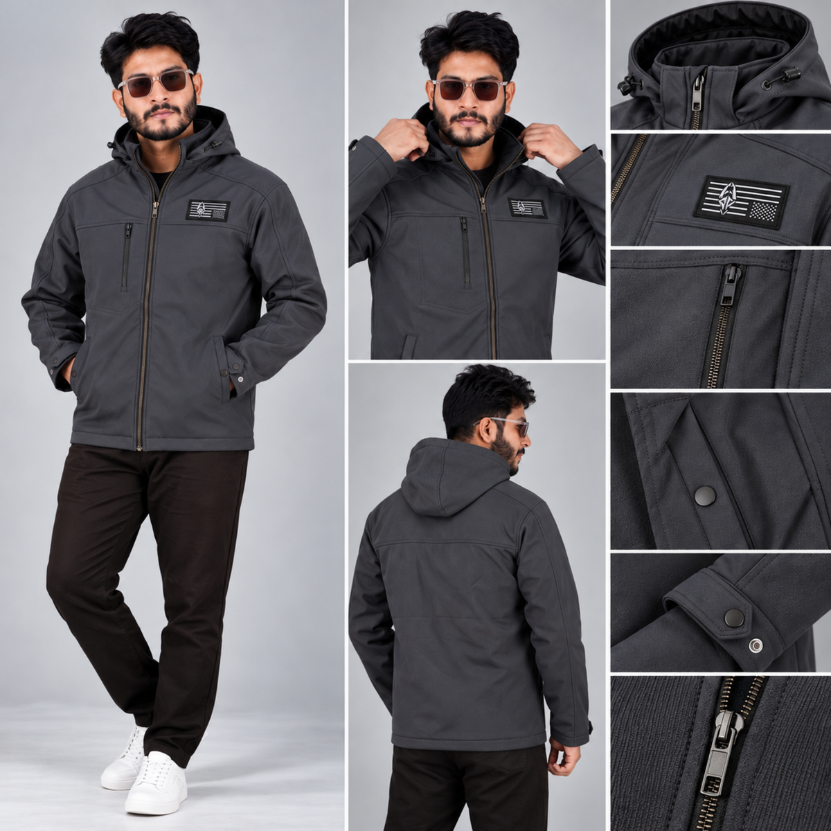 HD-230: Dark Gray Zip-Front Technical Hooded Jacket