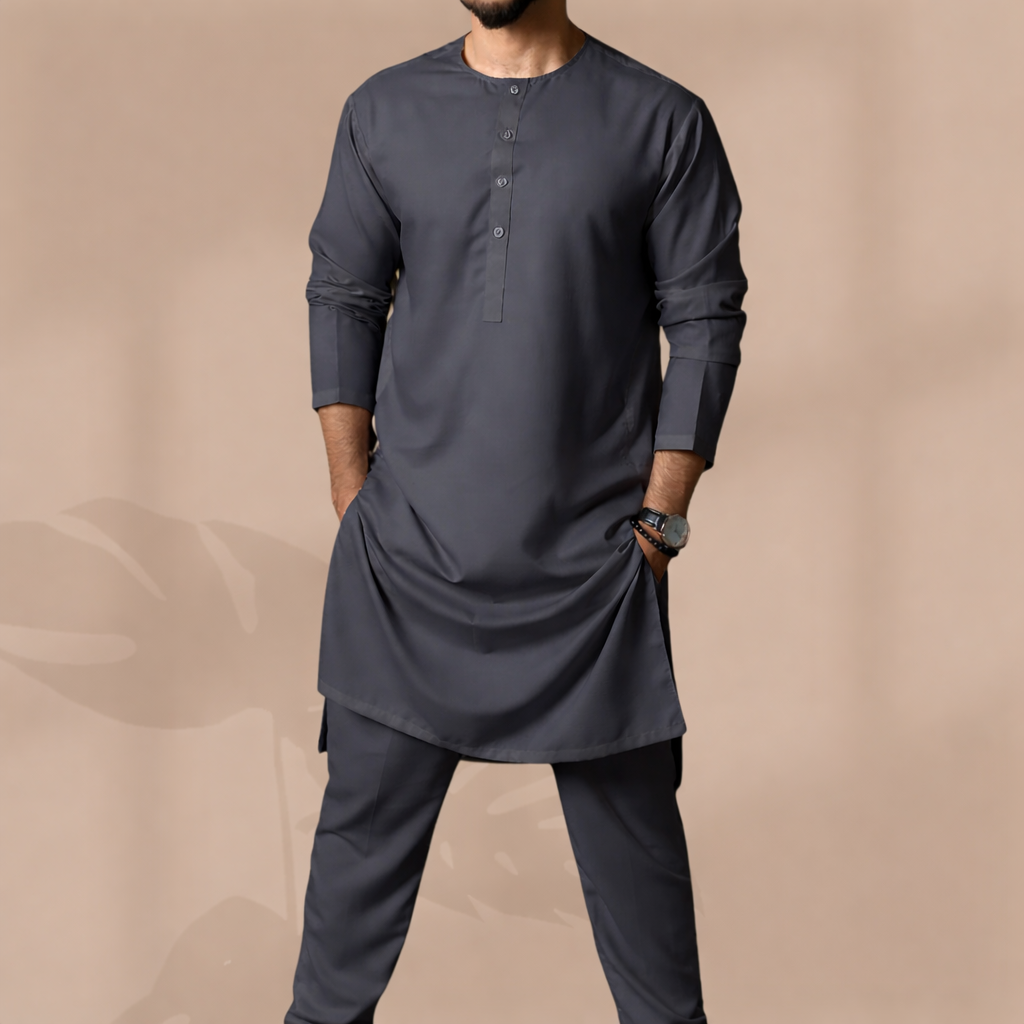 Charcoal Grey Classic Panjabi & Pajama Full Set |P-005