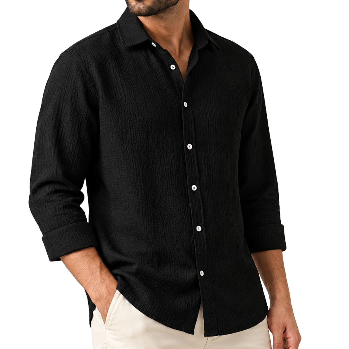 Black Premium Textured Summer Shirt | F-2010