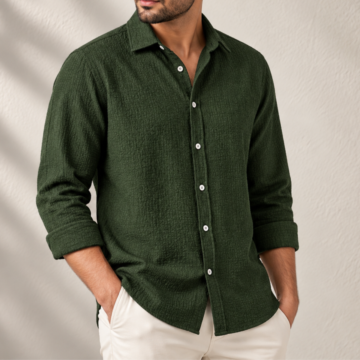 Olive Premium Textured Summer Shirt | F-2013