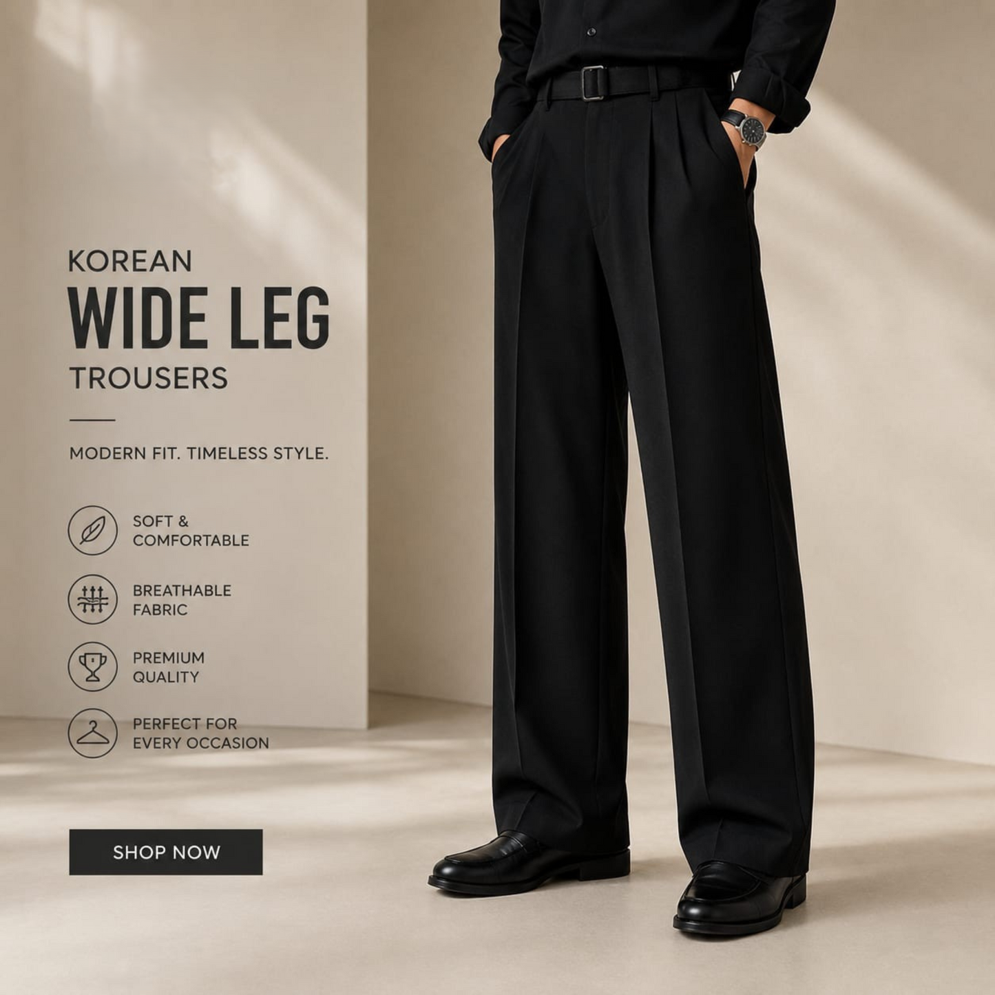 Premium Korean Wide Leg Pant | Jet Black