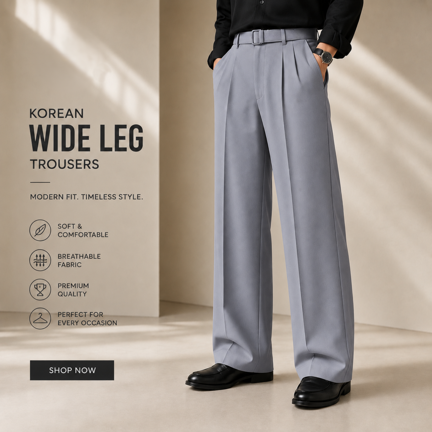 Premium Korean Wide Leg Pant | Mist Blue