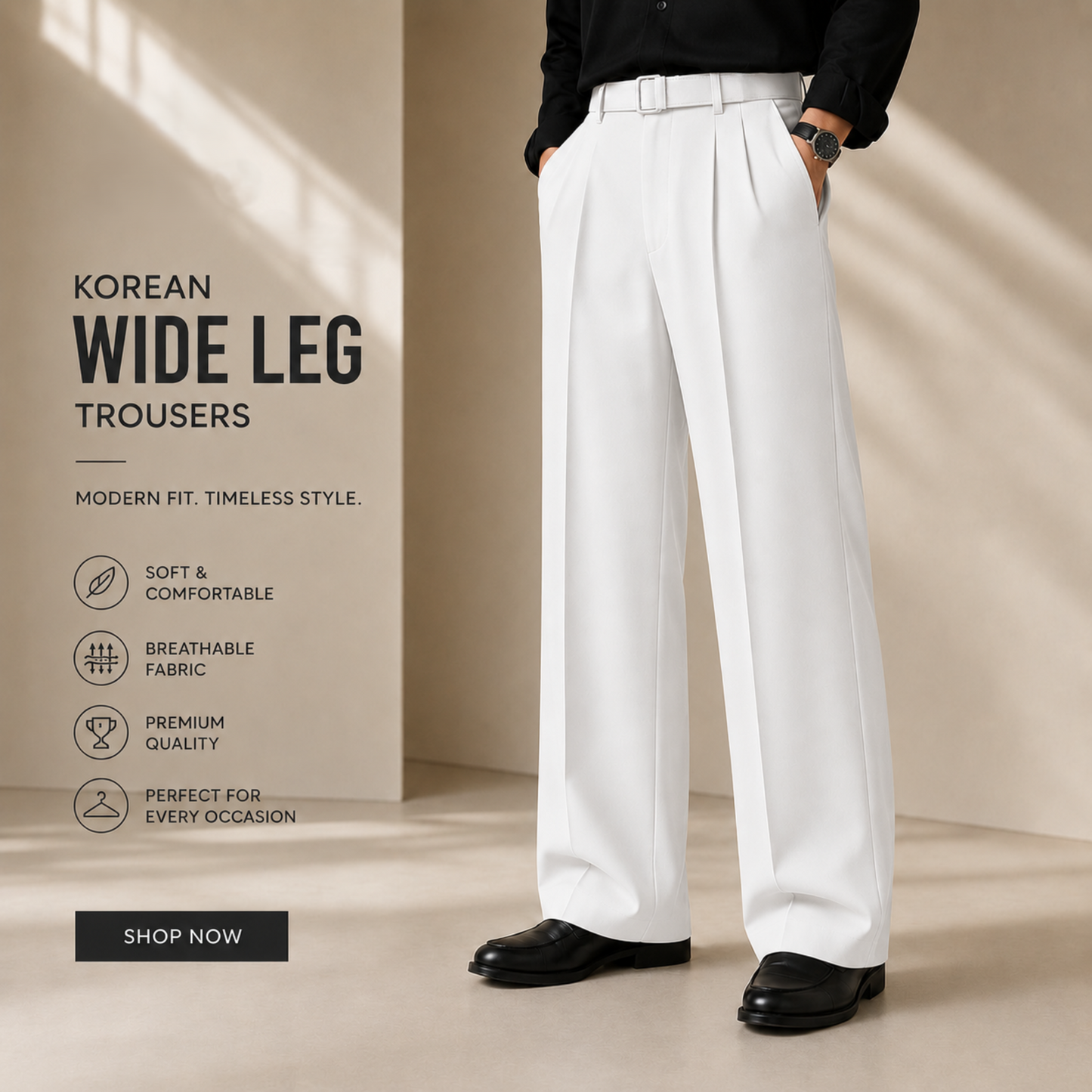 Premium Korean Wide Leg Pant | Ivory White