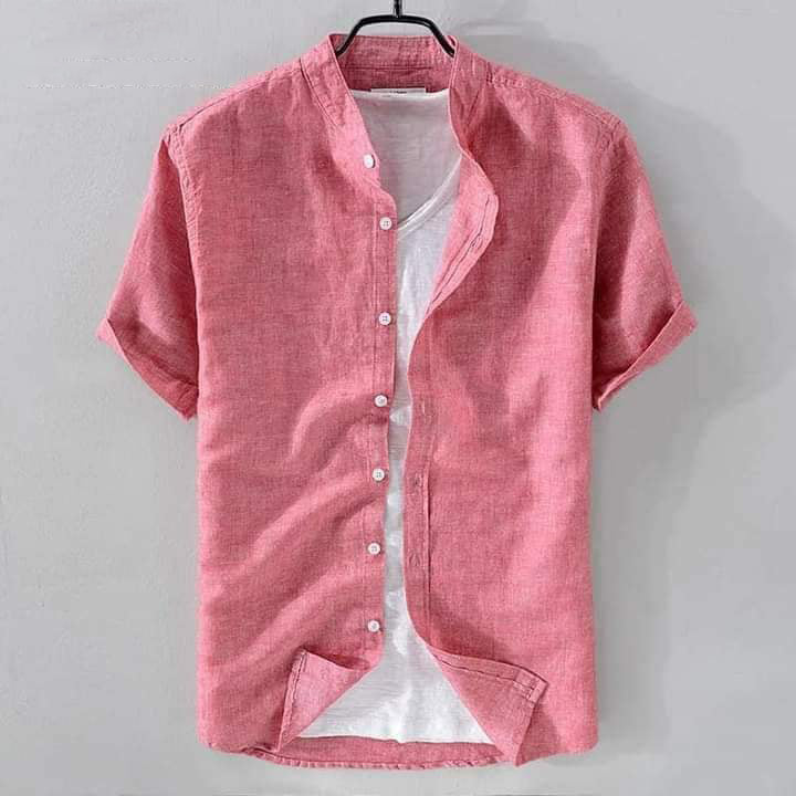 Men's Band Collar Shirt | Rose Fog