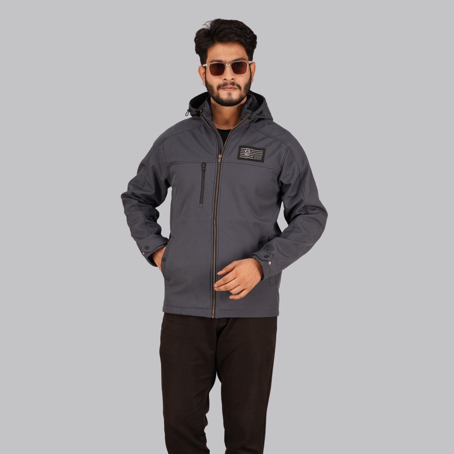 HD-230: Dark Gray Zip-Front Technical Hooded Jacket