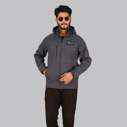 HD-230: Dark Gray Zip-Front Technical Hooded Jacket