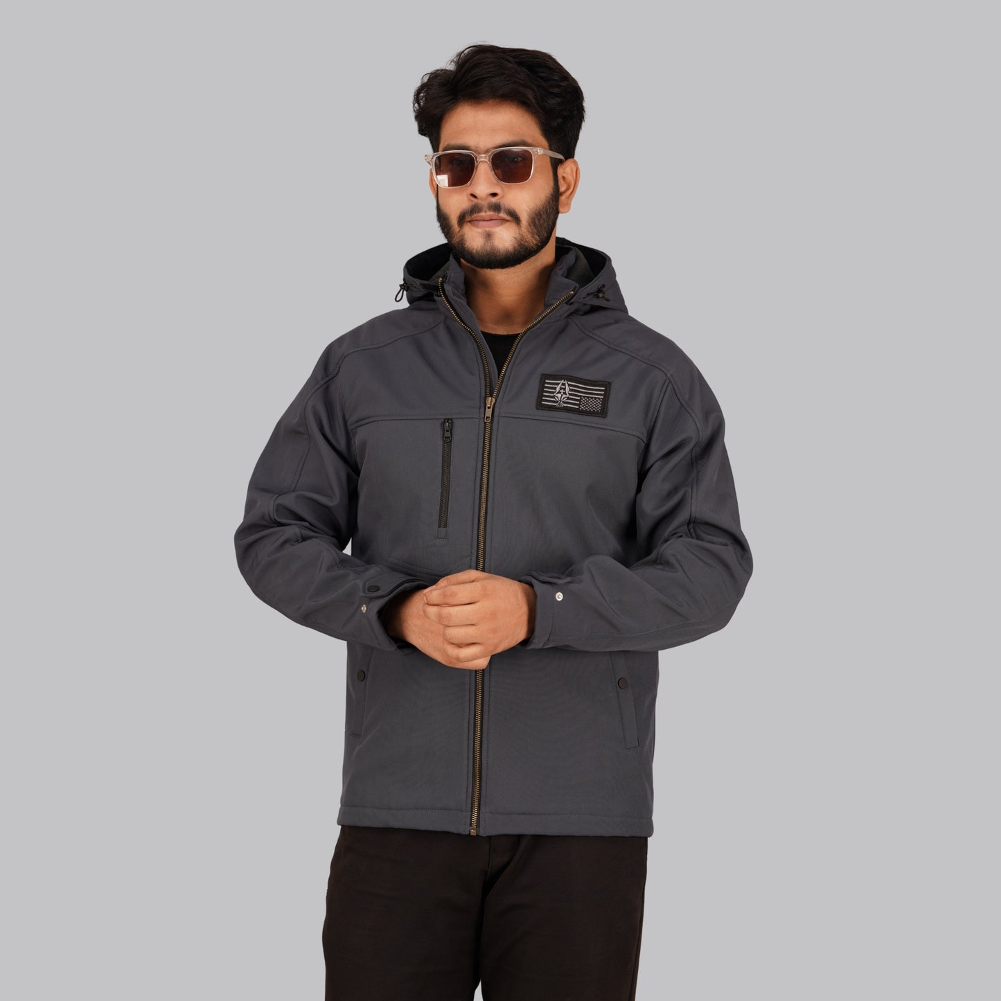 HD-230: Dark Gray Zip-Front Technical Hooded Jacket