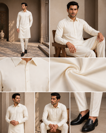 White Classic Panjabi & Pajama Full Set  |P-0050