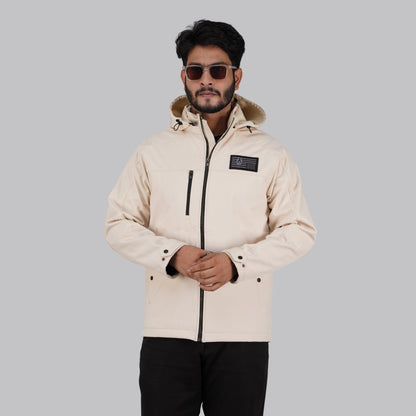 HD-235: Cream Zip-Front Technical Hooded Jacket