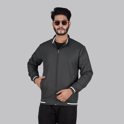 Subtle Dark Grey Casual Jacket with Striped Trim | RP-360