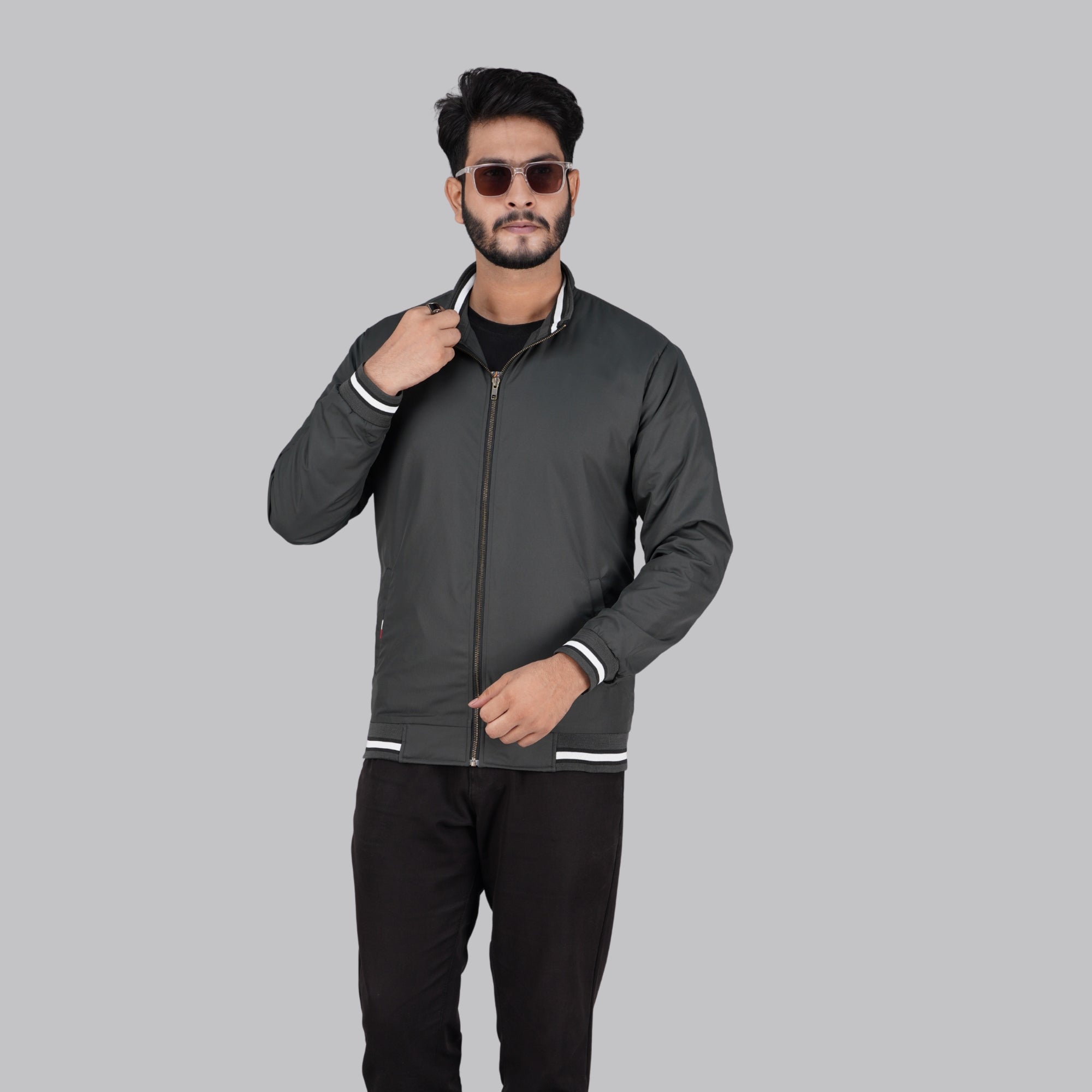 Subtle Dark Grey Casual Jacket with Striped Trim | RP-360 – Unique.We