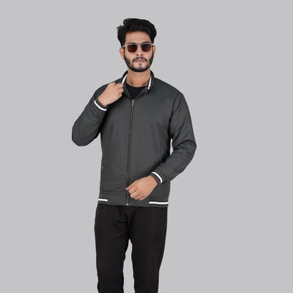Subtle Dark Grey Casual Jacket with Striped Trim | RP-360