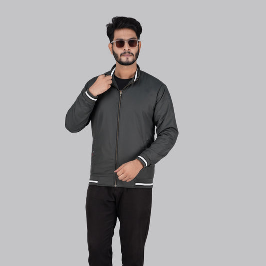 Subtle Dark Grey Casual Jacket with Striped Trim | RP-360