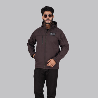HD-240: Mocha Brown Zip-Front Technical Hooded Jacket