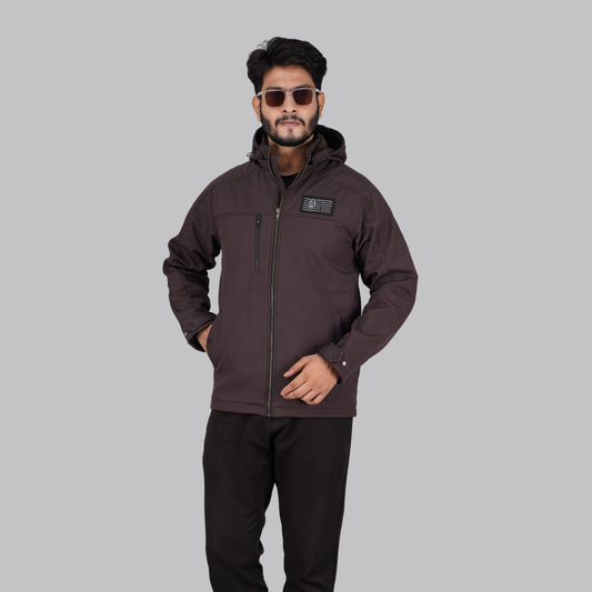 HD-240: Mocha Brown Zip-Front Technical Hooded Jacket