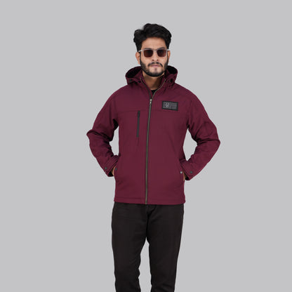 HD-220: Deep Maroon Zip-Front Technical Hooded Jacket