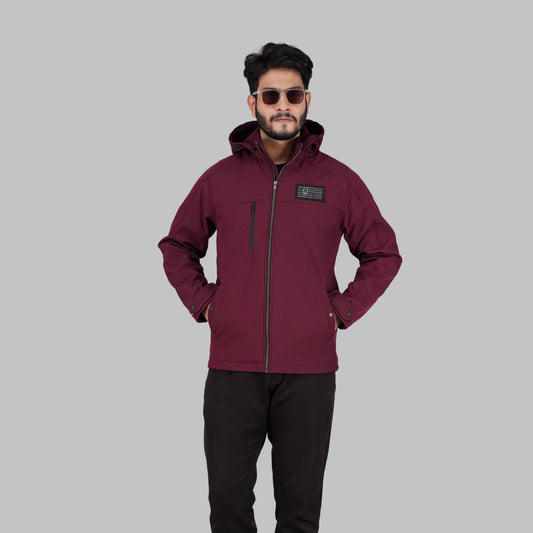 HD-220: Deep Maroon Zip-Front Technical Hooded Jacket