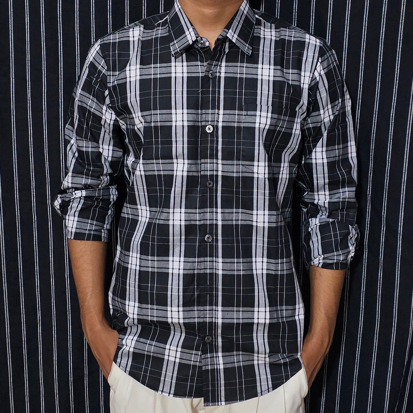 Black Checkered Full Shirt|C-5