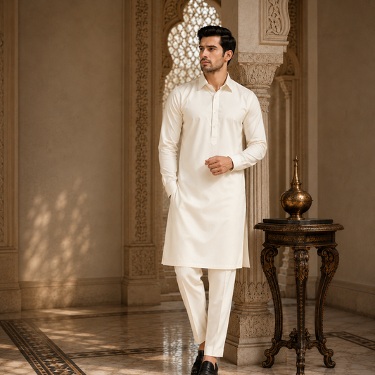 White Classic Panjabi & Pajama Full Set  |P-0050