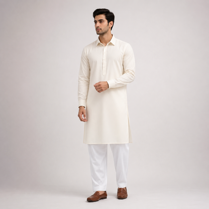 White Classic Panjabi & Pajama Full Set  |P-0050