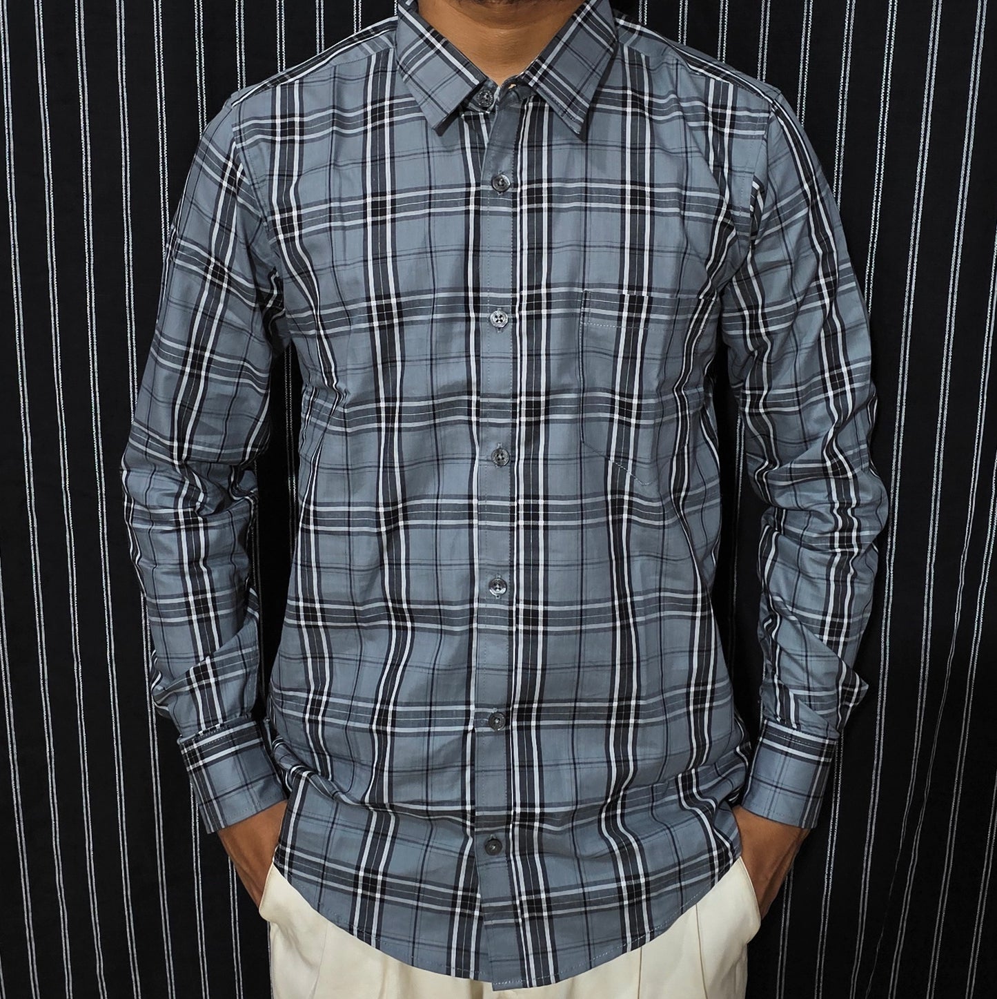 Grey Checkered Full Shirt|C-7