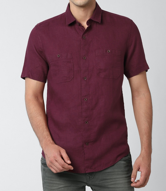 Maroon Double Pocket Shirt | H-007