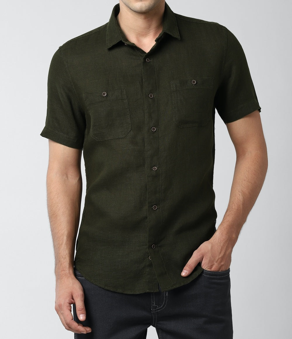 Olive Double Pocket Shirt | H-008