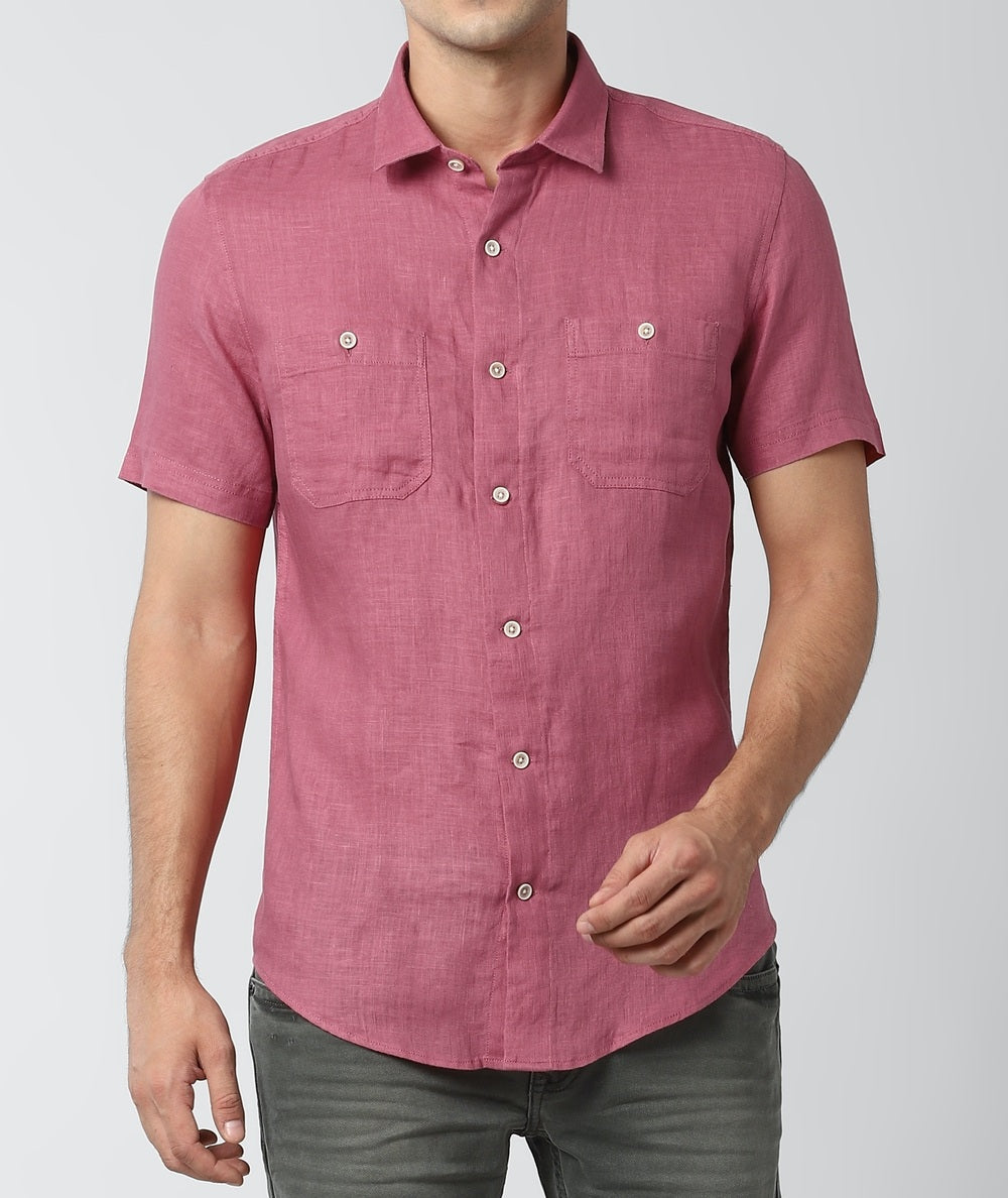 Baby-pink Double Pocket Shirt | H-009