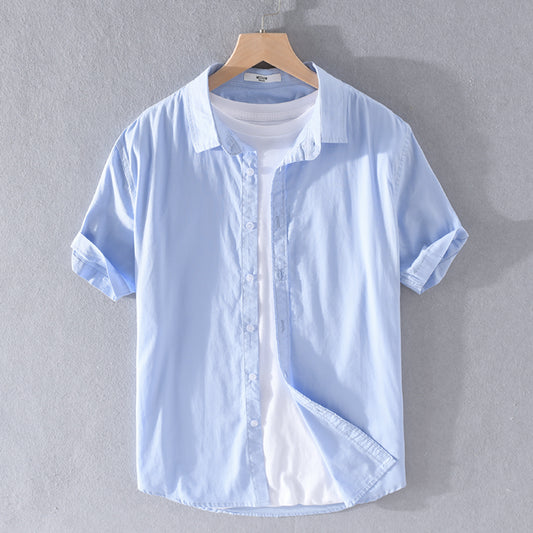 Sky Blue Cotton Casual Half Sleeve Shirt|H-12