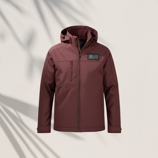 HD-220: Deep Maroon Zip-Front Technical Hooded Jacket