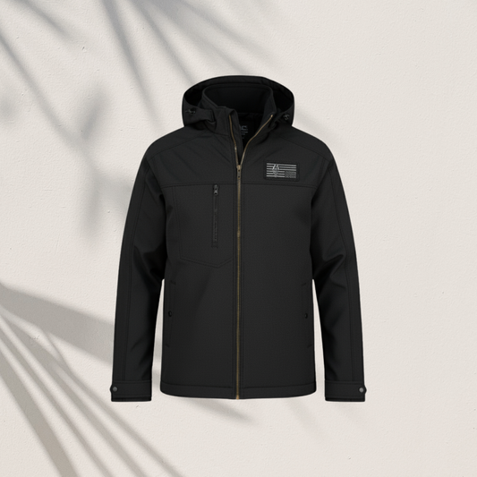 HD-225: All-Black Zip-Front Technical Hooded Jacket