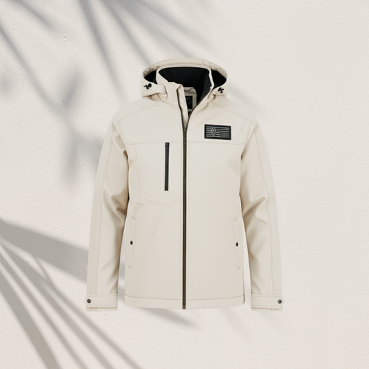 HD-235: Cream Zip-Front Technical Hooded Jacket