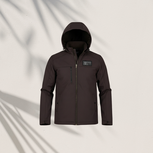 HD-240: Mocha Brown Zip-Front Technical Hooded Jacket