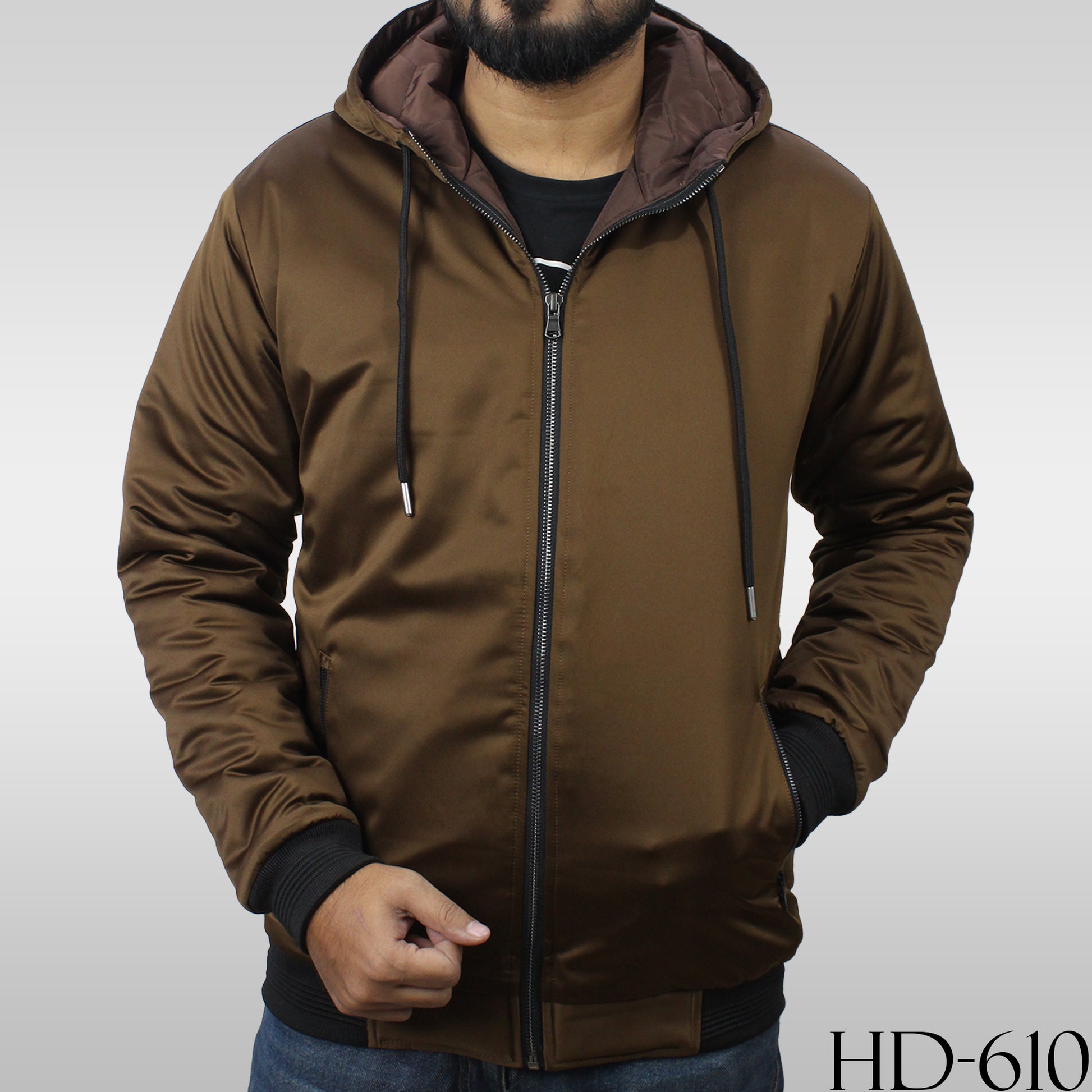 Brown winter hoodie jacket.