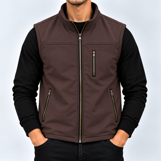 PUFFER VEST DARK BROWN JACKET | HF-120