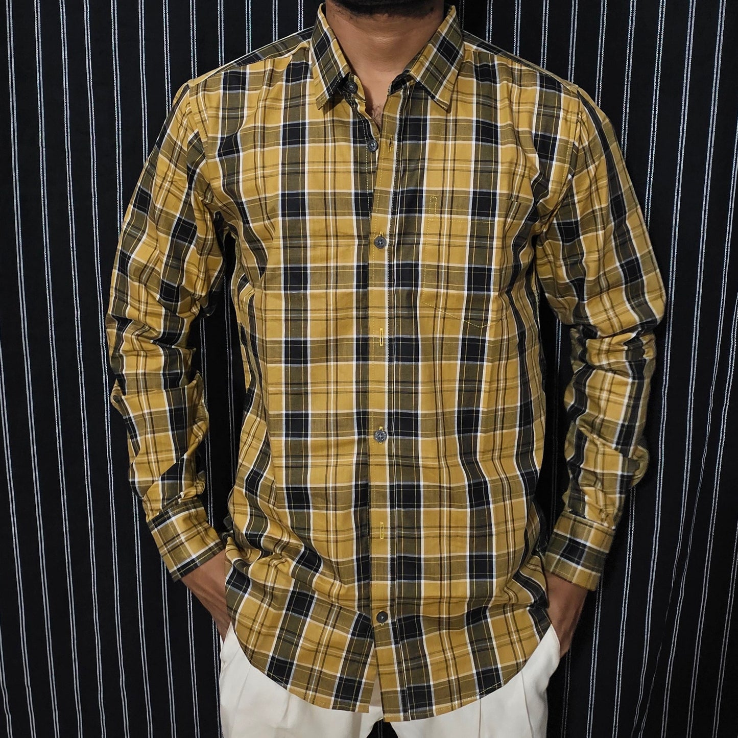 Mustard Checkered Full Shirt|C-6