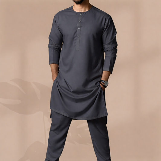 Charcoal Grey Classic Panjabi & Pajama Full Set |P-005