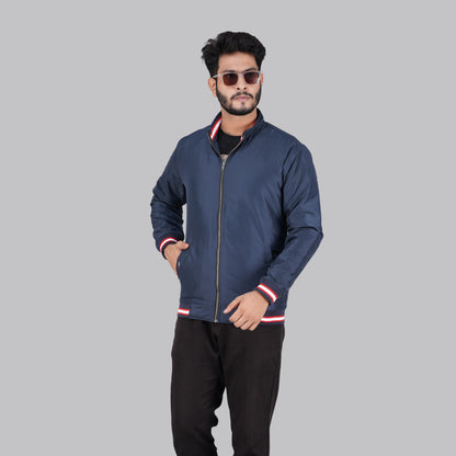 High Neck Navy Blue Jacket with Red & White Striped Cuffs (RP-310)