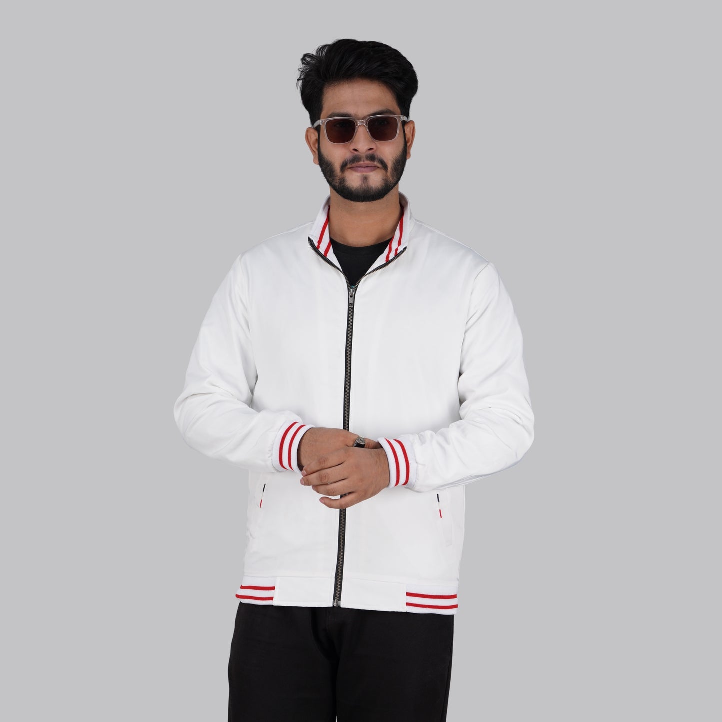 The "Varsity" White Zip-Up Casual Jacket for Men | RP-350