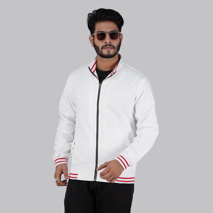 The "Varsity" White Zip-Up Casual Jacket for Men | RP-350