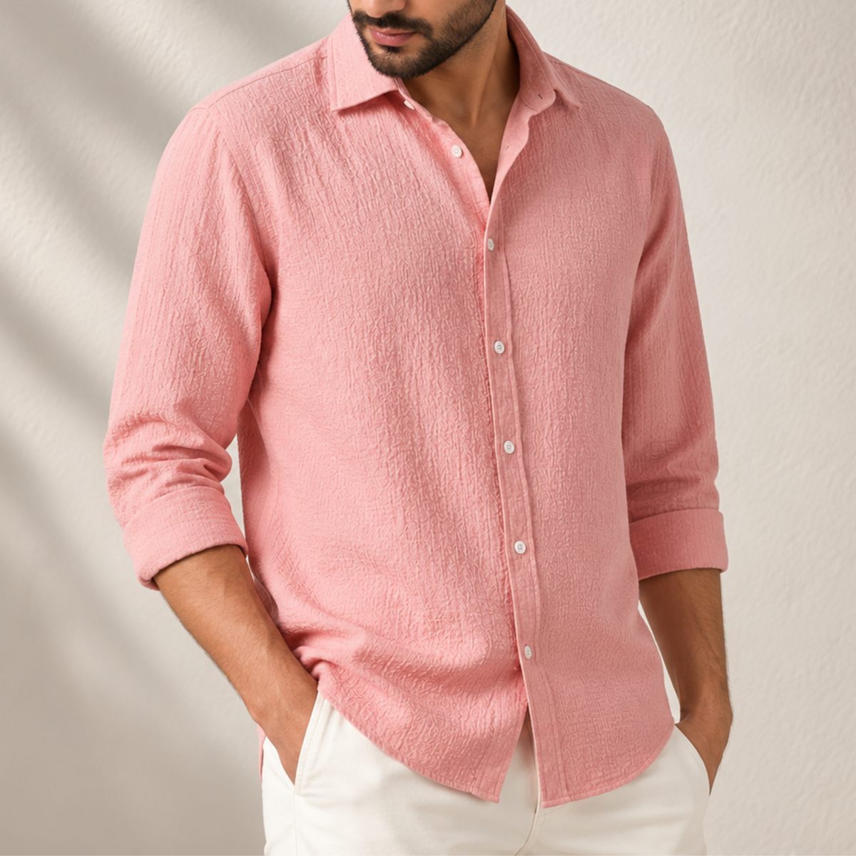 Baby Pink Premium Textured Summer Shirt | F-2011
