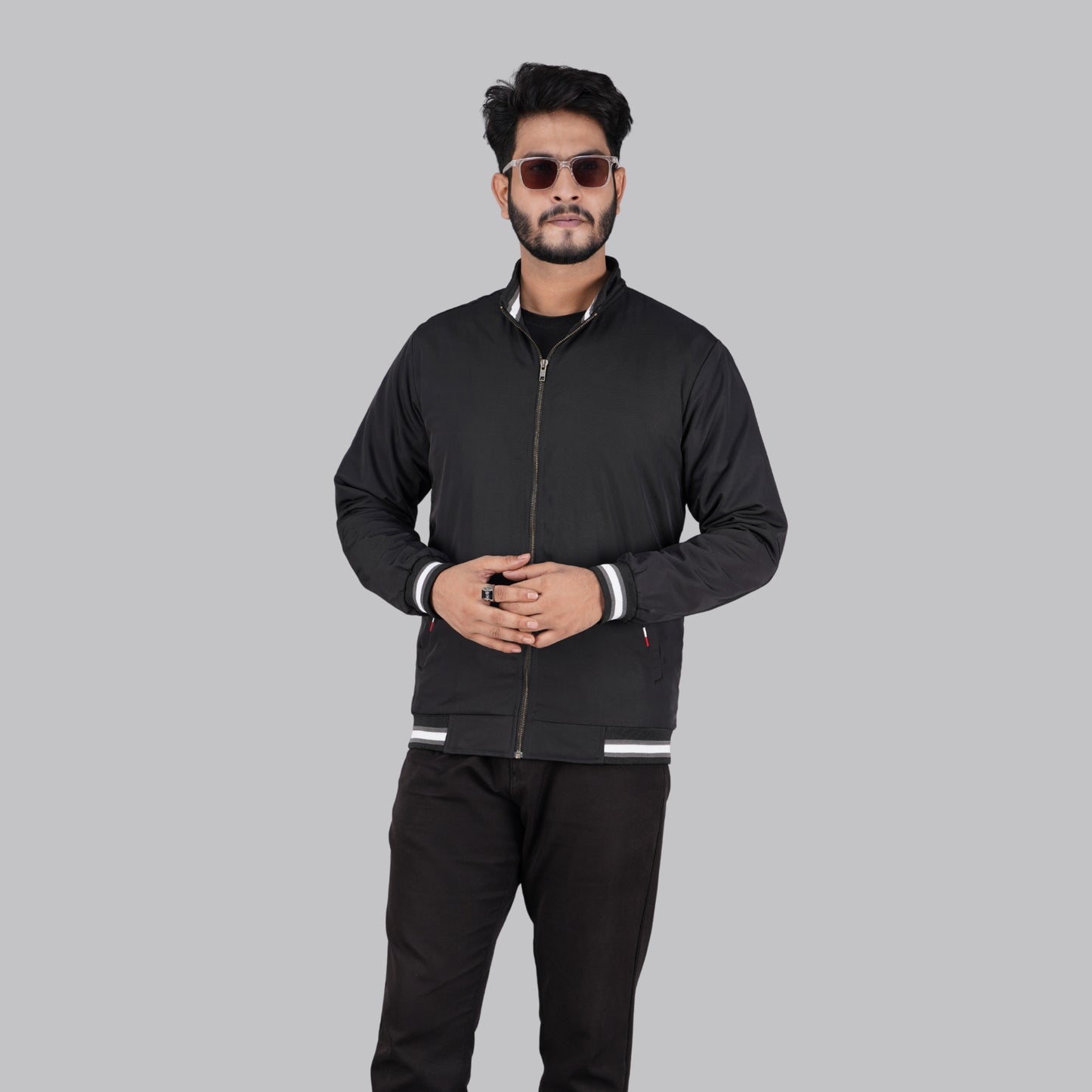 Classic Black High Neck Zip-Up Jacket for Men | RP-300