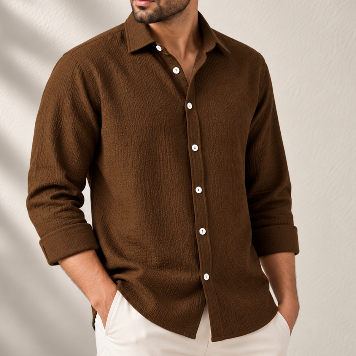 Brown Premium Textured Summer Shirt | F-2014