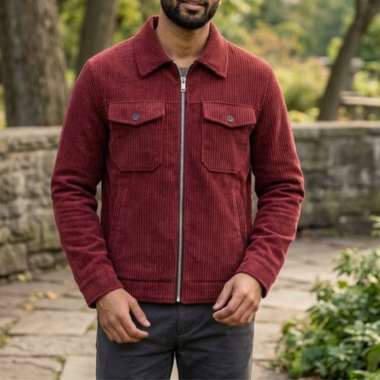 Men’s Corduroy Jacket in Dark Red -CD-815