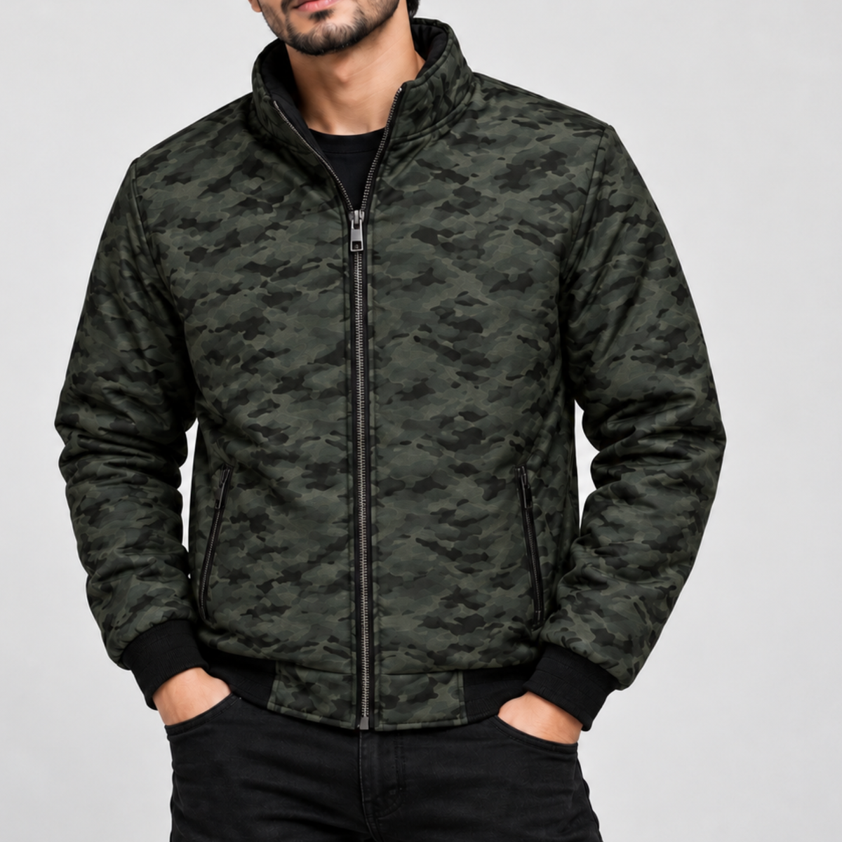 KM-520 Camouflage High-Neck Winter Jacket For Mens